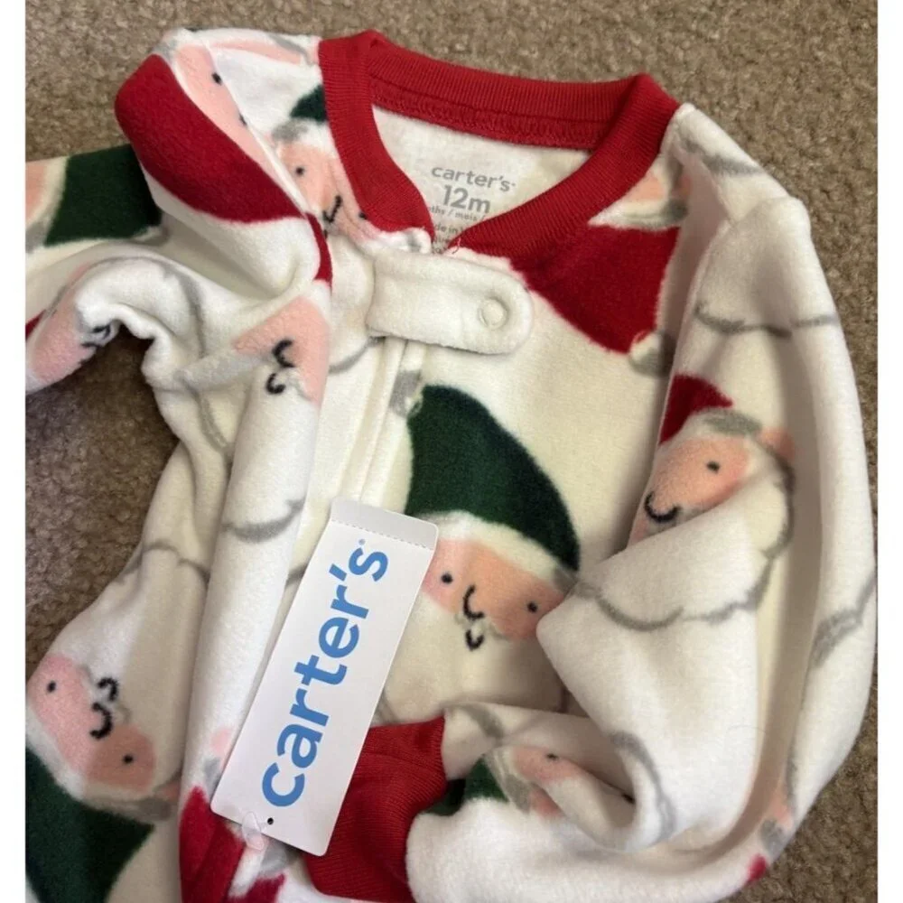 Infant Carters Fleece Baby Christmas Santa 1 Piece Footed Pajama 12 Months